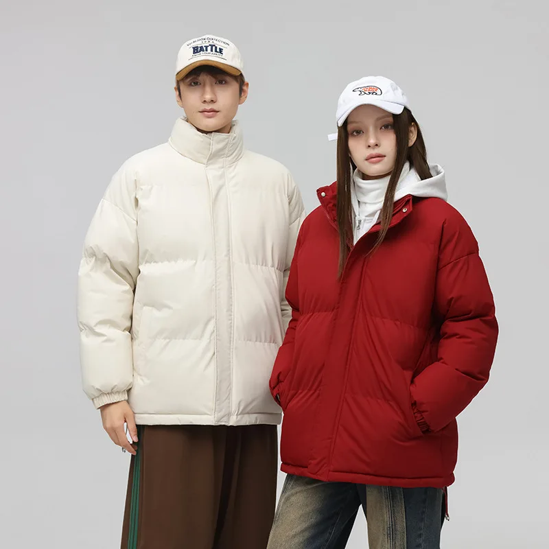 

Couple Style Autumn Winter New Stand Collar Cotton Coat Unisex Solid Color Trendy Brand Warm Puffer Jacket For Men