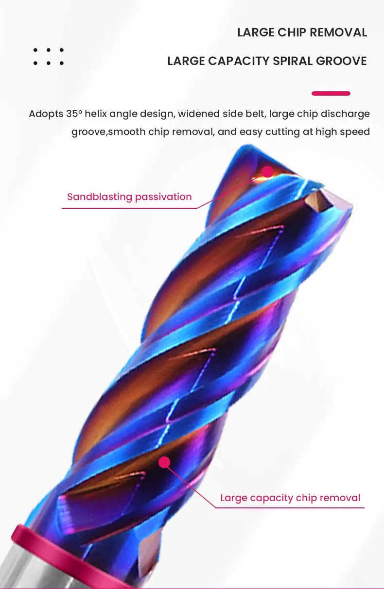 AZZKOR 4F Schaftfräser mit Farbring, blauer Nano-Beschichtung, Hartmetall-Wolframstahl, Flachboden-Fräser für CNC-Maschinen, TGP-HRC70 – Detail 8
