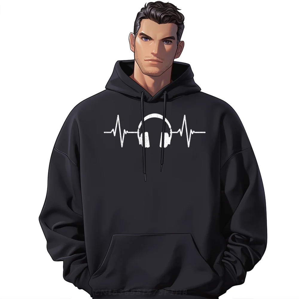 Cool Music Lover Producer DJ Present Heartbeat Headphones Funny Sweatshirts Men Adult Camisetas De Hombre Feminist