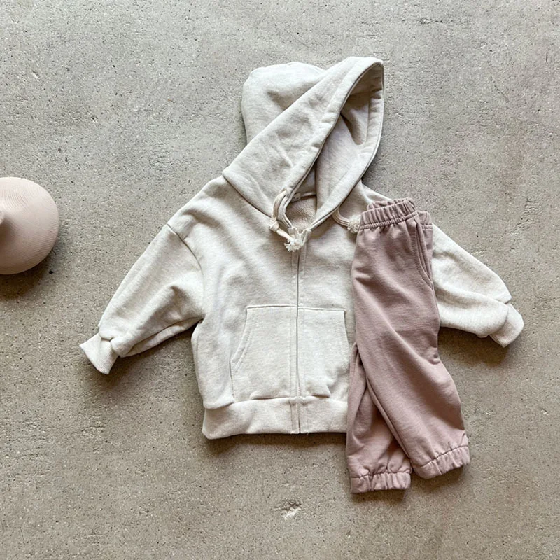 2025 New Children Casual Hooded Jacket Solid Baby Loose Hoodie Cotton Boys Coat Autumn Infant Girl Zipper Jacket Tops