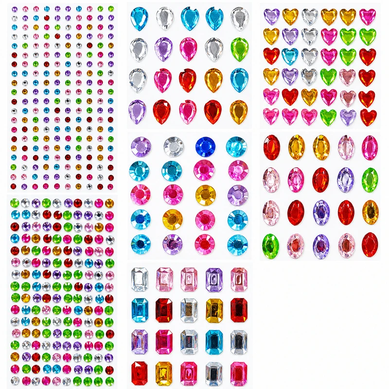 Edelstein-Aufkleber, Selbstklebende Gesichts-Schmuck-Sticker, Acryl-Edelsteine für DIY-Basteleien, Funkelnde Herzförmige Strass-Steine für Party- und Feiertagsdekoration