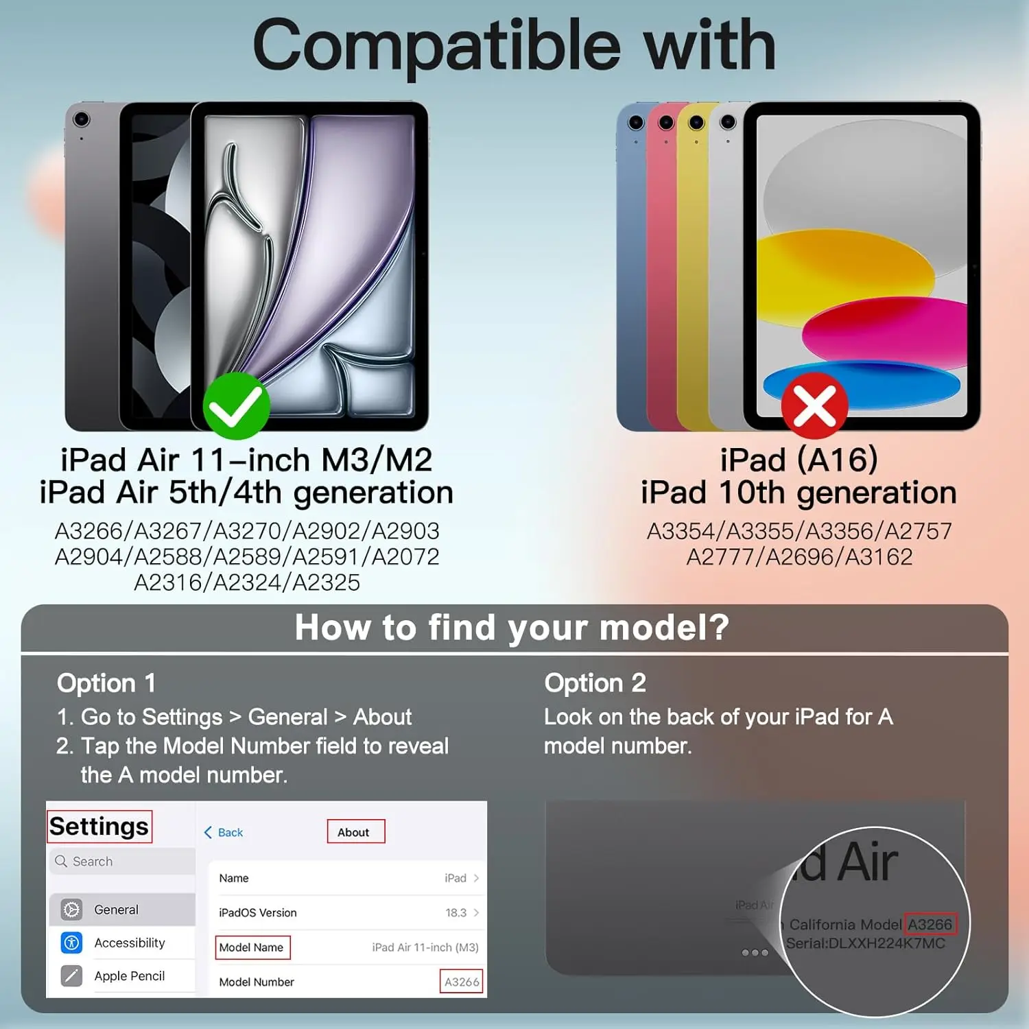 حافظة لجهاز iPad Air مقاس 11 بوصة M3/M2 (2025/2024)، iPad Air 5/4 (2022/2020 الجيل الخامس/الجيل 10.9 بوصة)، غطاء صلب بحامل نحيف