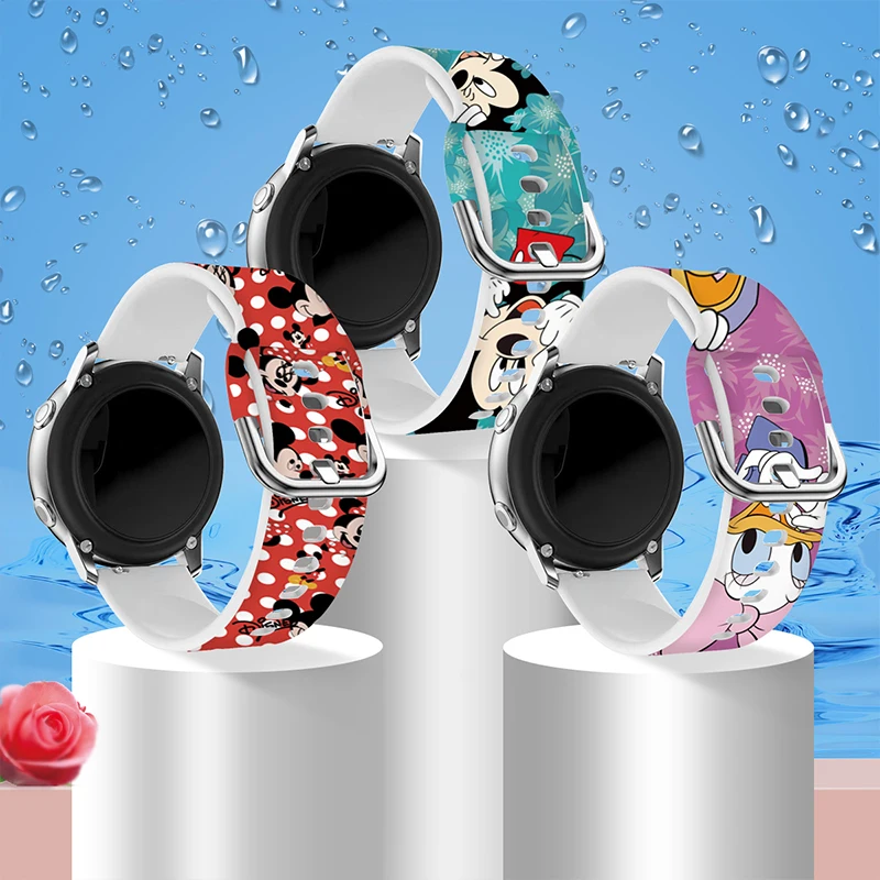 Ремешок с принтом Disney Happy Mickey Series для Samsung Galaxy Watch 7/6/5, универсальный ремешок 20 мм подходит для Xiaomi Huawei Amazfit 40 мм 44 мм