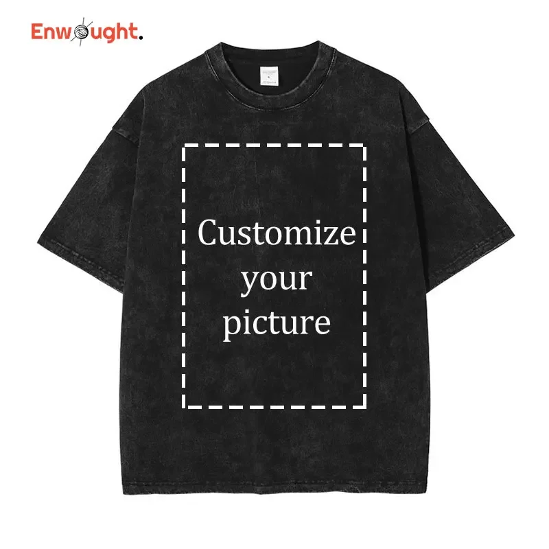 Custom Vintage Washed T-shirts DIY Hip Hop T Shirt Oversize Streetwear Short Sleeve Customized Tops Tees Man Woman 100% Cotton