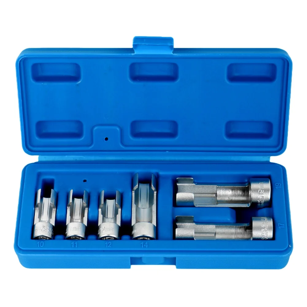 Mechanic Wrench Set Groove Wrench Set Versatile Vehicle Use Fits Oil Pipe Fittings Car Maintenance Tool Blue Box Silver Sleeve