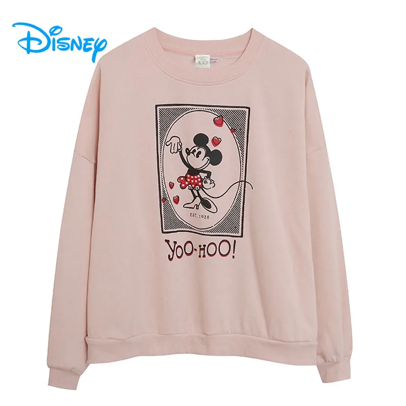 

Disney 100th Anniversary Fleece Sweatshirt Women Casual Loose Pullover Tops O Neck Long Sleeve Minnie Mouse Cartoon Jumper Pink