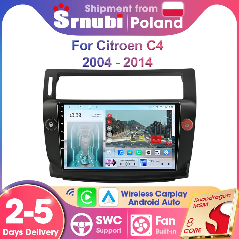Srnubi 2Din Autoradio für Citroen C4 2004-2014 Multimedia-Player mit kabellosem CarPlay, Android Auto und Navigationssystem