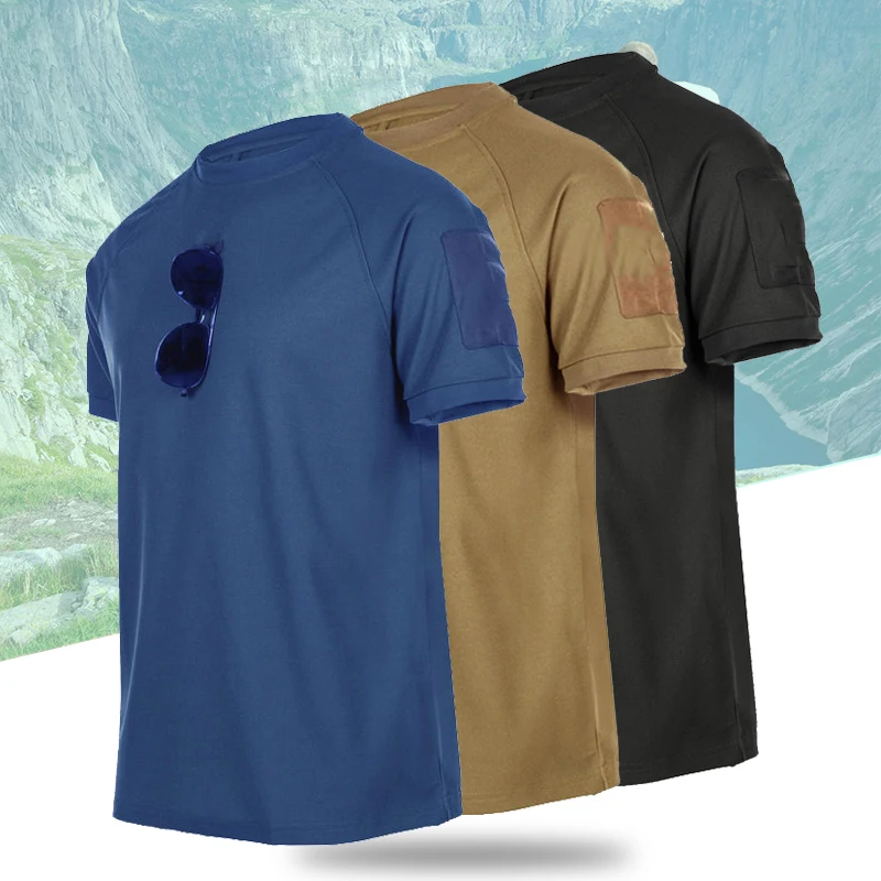 (S-4XL) Мужская футболка для походов и рыбалки на открытом воздухе, свободная рубашка с короткими рукавами, эластичные быстросохнущие камуфляжные тренировочные топы для команды