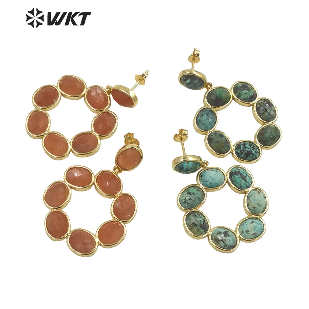 

WT-E713 WKT Newest attractive style gold-plated Natural gemstone made earrings Gorgeous Birthday stone earrings for friend