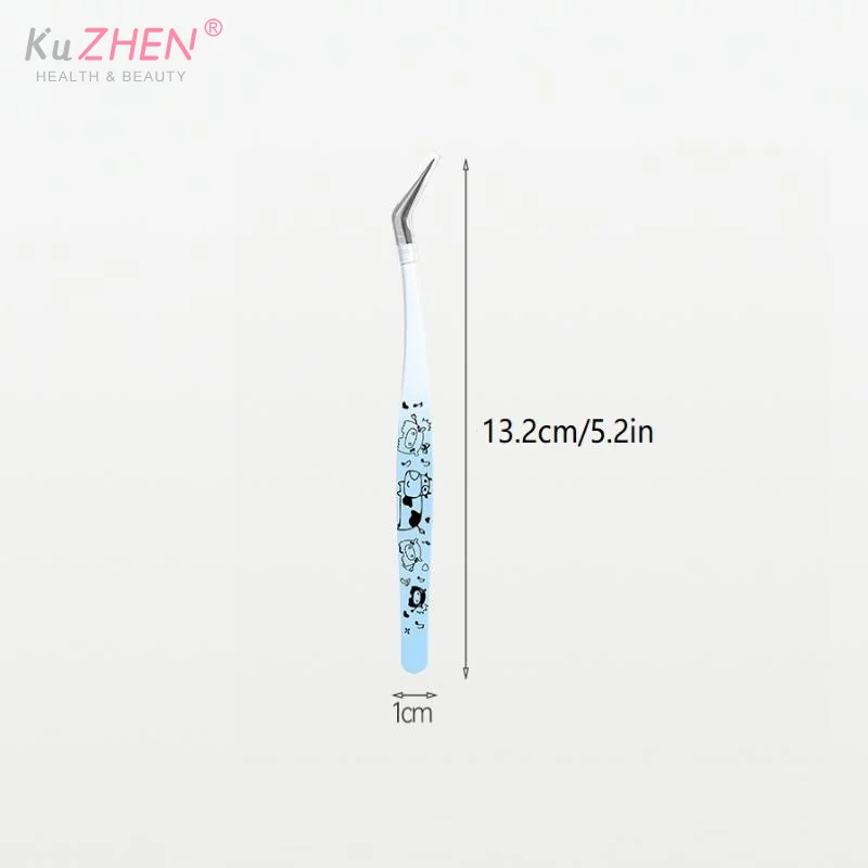 Pinça de cílios postiços com estampa de desenho animado, pinça de extensão de cílios 3d profissional curvada de aço inoxidável, ferramentas de maquiagem