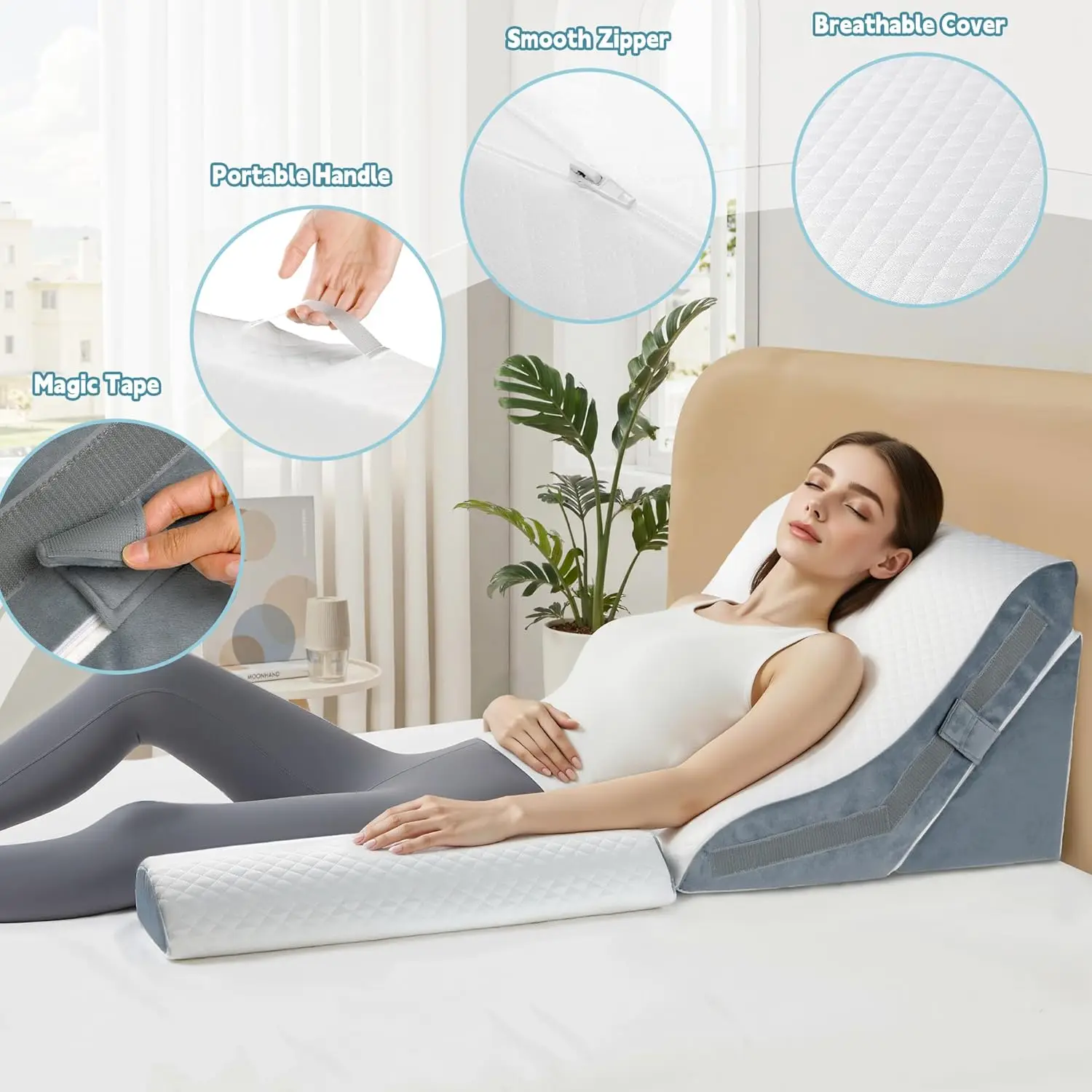 3Pcs Wedge Pillow For Sleeping, 15-In-1 Orthopedic Bed Wedge Pillow Set Adjustable Memory Foam Wedge Pillow For After Surgery,