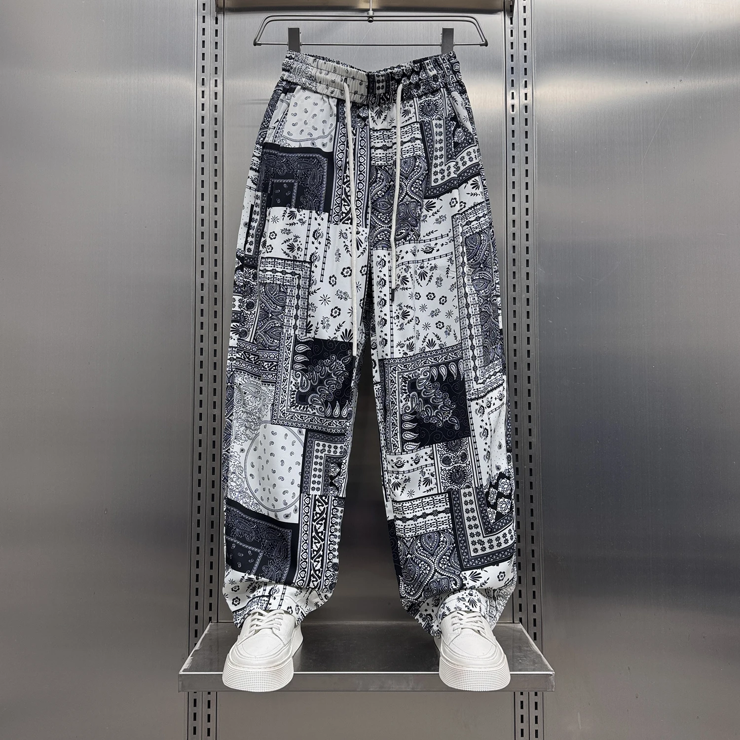 2025 Summer New Fashionable Trendy Men's Ice-feeling Ethnic Casual Pants Handsome Drape Straight Fashion Versatile Harlan Pants