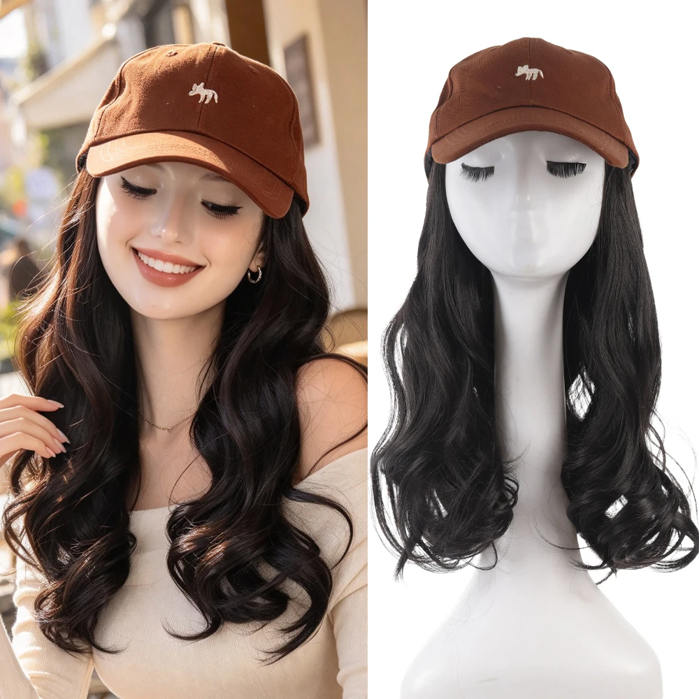 Synthetic Wig Hat Female Fashion Long Curly Hair Wig Coffee Baseball Cap Simulation Natural Wig Hat
