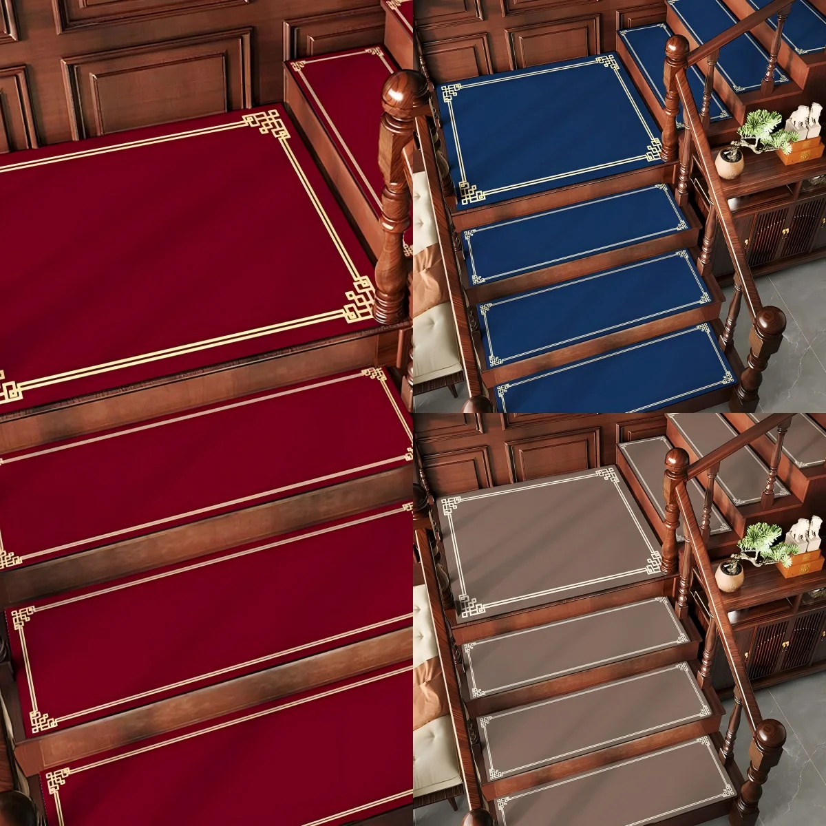 VIKAMA Chinese Non-Slip Stair Mat Steps Diatomite Floor Mats Villa Scrubbable Solid Wood Stairs Mute Steps Carpet Home Decor