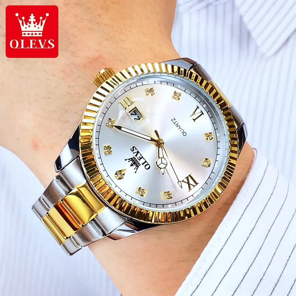 OLEVS Orologi da uomo 5606G Top Brand Classico Moda Orologio al quarzo originale per uomo Texture Lunetta filettata Impermeabile Data luminosa