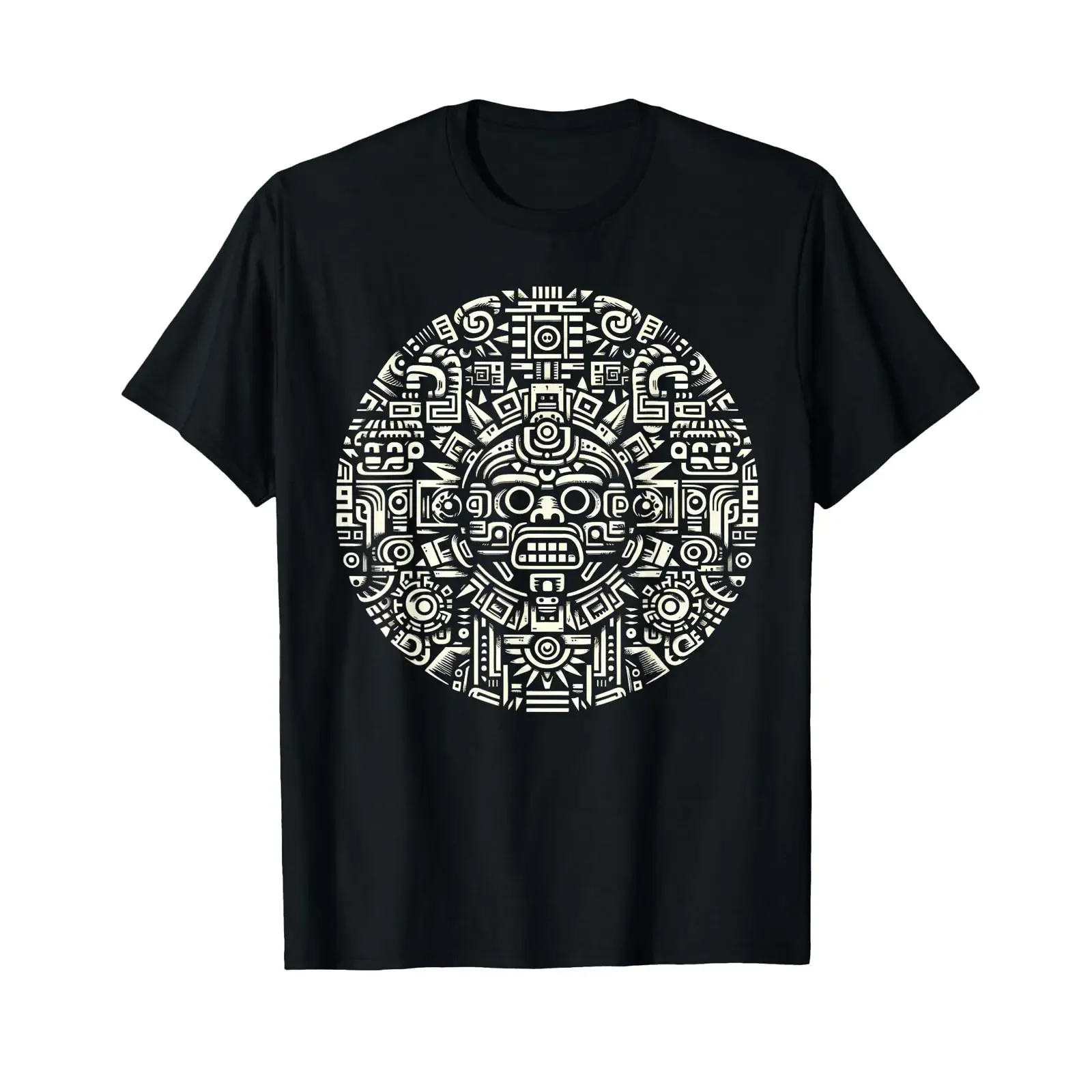 Aztec Calendar Mexican Mayan Art Sun Stone T Shirt vintage Washed Breathable graphic Comfortable Top For Everyday Wear Slightly
