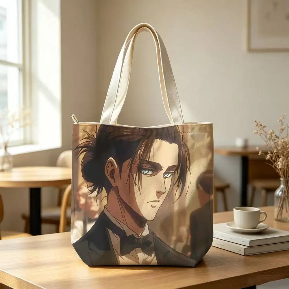 Attack on Titan Eren Yeager Anime Tote Bag for Women Reusable Shopping Tote Bag Zippered Shoulder Bags Print 5