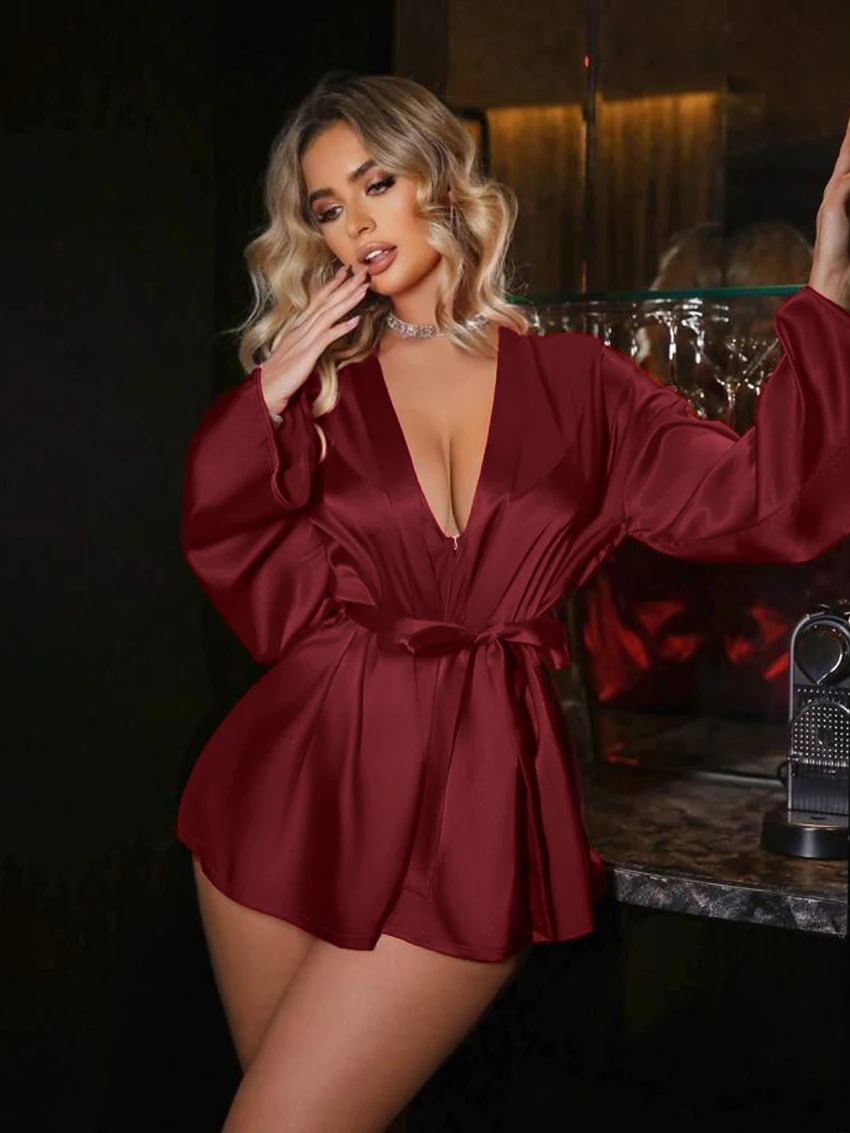 Marthaqiqi Summer Ladies Sleepwear Sets Long Sleeve Robe Spaghetti Strap Pajama Tank Top Nightwear Shorts Nightgown 3 Piece Suit