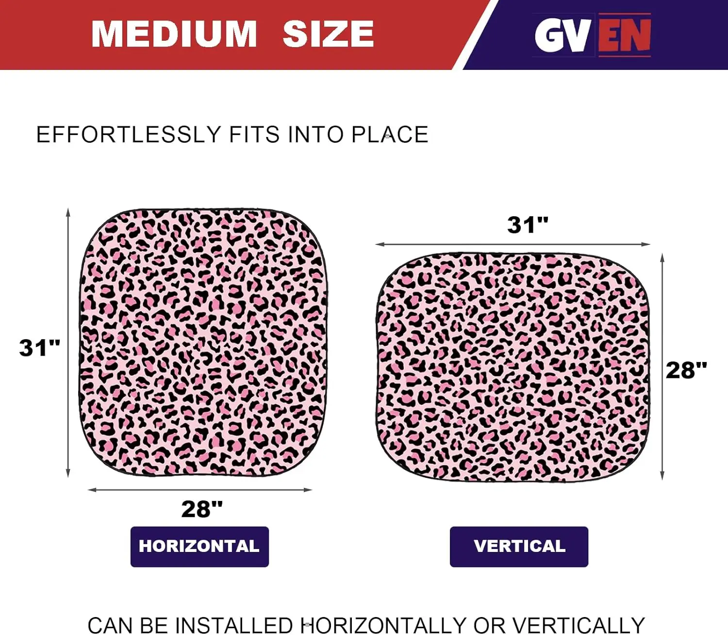 2-Pack Windshield Sun Shade with Bonus Dashboard Mat, Blocks 99% UV Rays, Fits Most Cars & SUVs (M, Pink Leopard) view 2