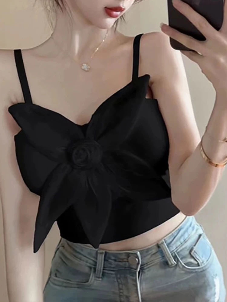 Three-dimensional flower tube top suspender vest spring and summer women's new slim outer wear bottoming va va voom Joker top