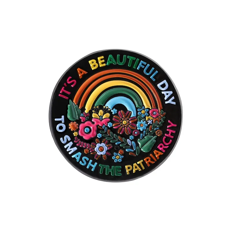 New Creative Letter Circular Brooch Rainbow Flowers Cartoon English Short Sentence Badge Brooches on Clothes Badges on Backpack