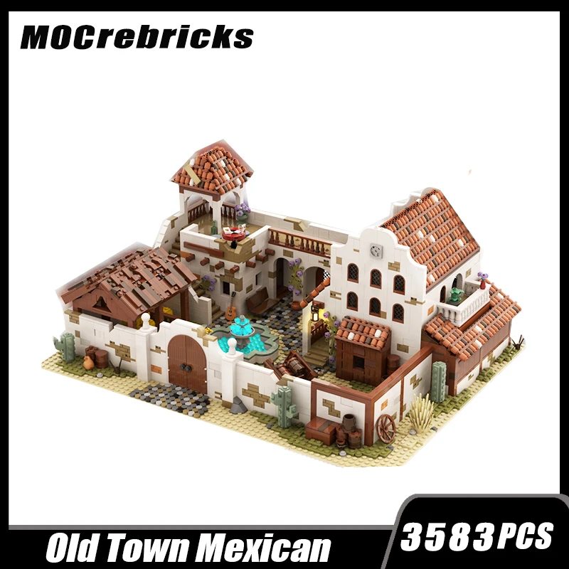 MOC Medieval New Street View Architecture Castle Model Old City Mexican Villa Building Block DIY Kid Creative Display Brick Toys