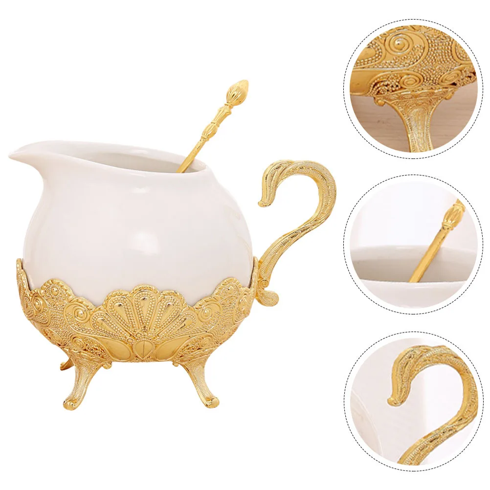 

Peacock Pattern Ceramic Alloy Sugar Jar Large Capacity Food Storage Container for Kitchen Condiment Seasoning Coffee Canister