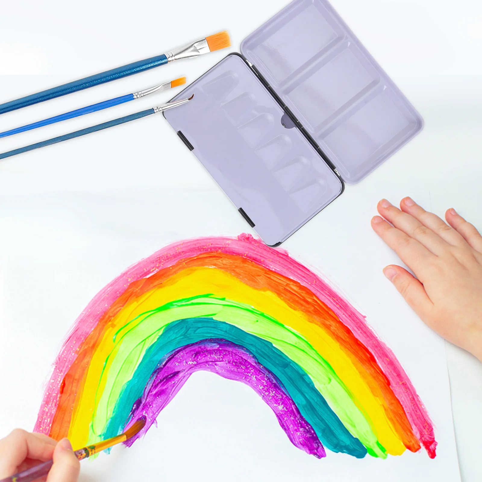 

1 set Empty Watercolor Paint Palette Tin Box Metal Pigment Container Arts Crafts Classroom School Portable Foldable Storage