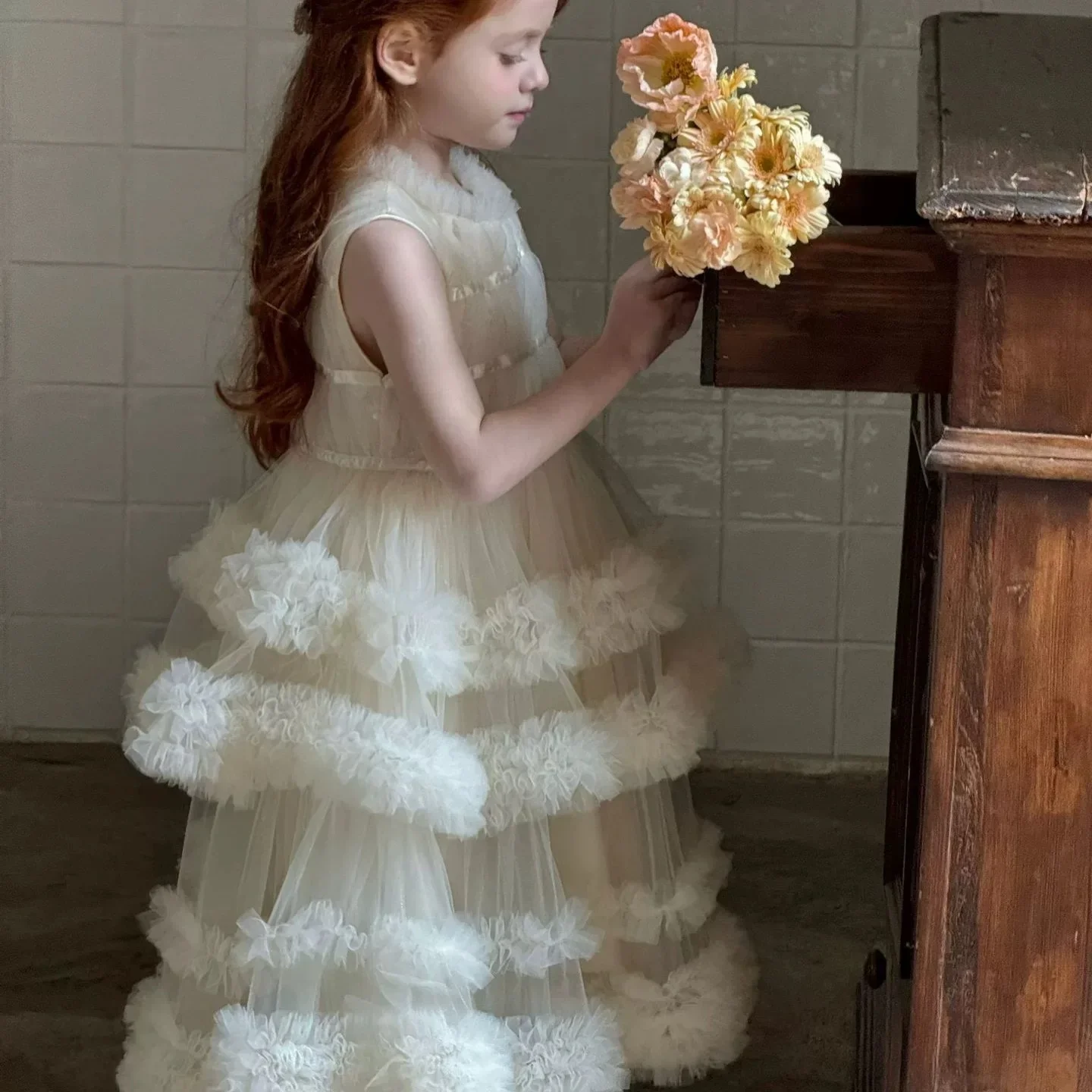 Kids Girls Tulle Cake Princess Dress Children Elegant Luxury Wedding Party Frocks For Baby Girl New Sleeveless Summer Costume