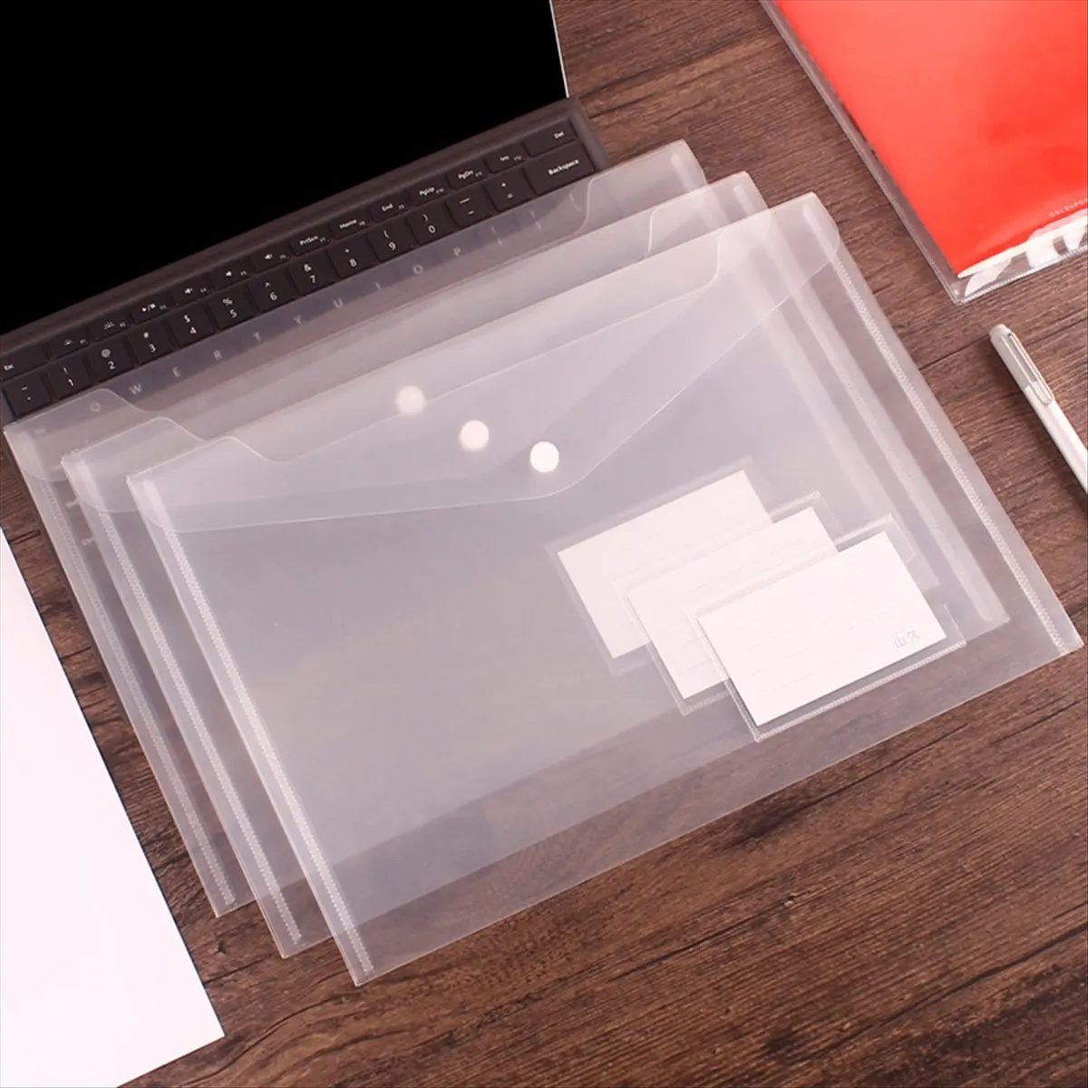 Super Sale 50PCS Transparent Waterproof Envelope Folder with Buttons, A4 Size, Thickened Plastic Material for School Office