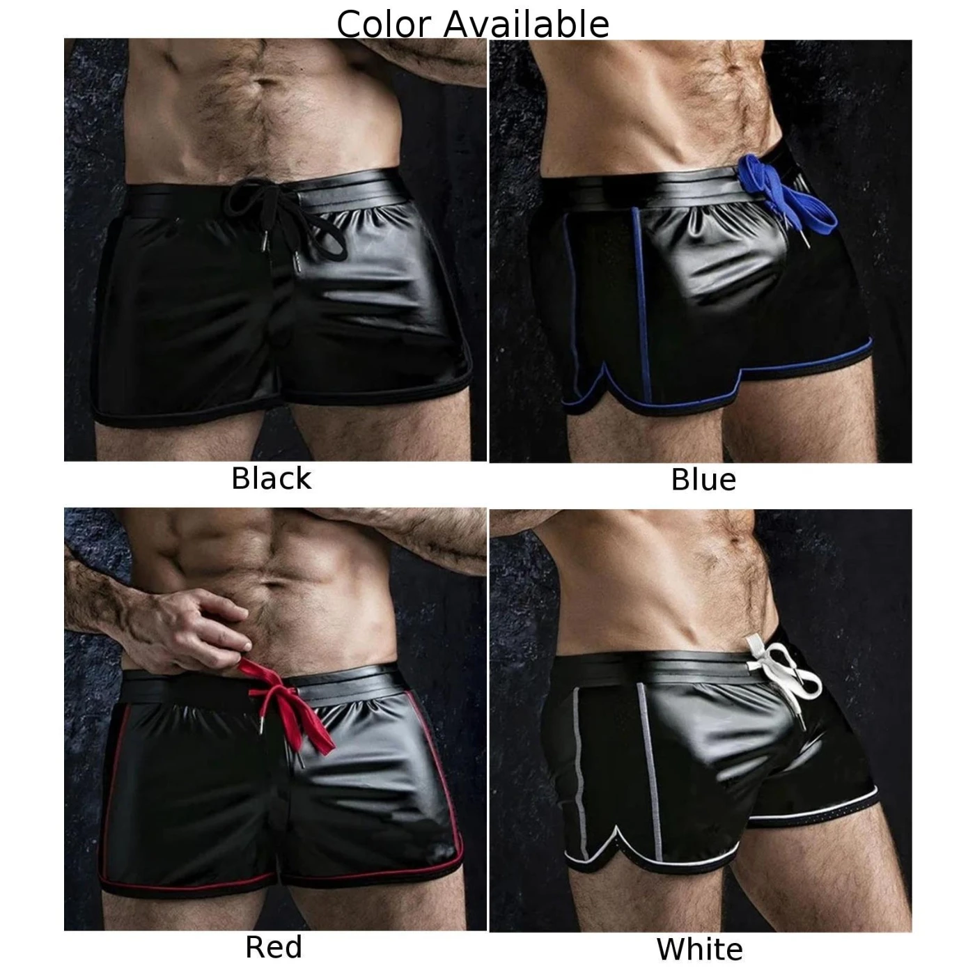 FJShorts-Boxer en cuir PU pour hommes, vêtements de nuit punk, slim, solide, maillot de bain document, mode