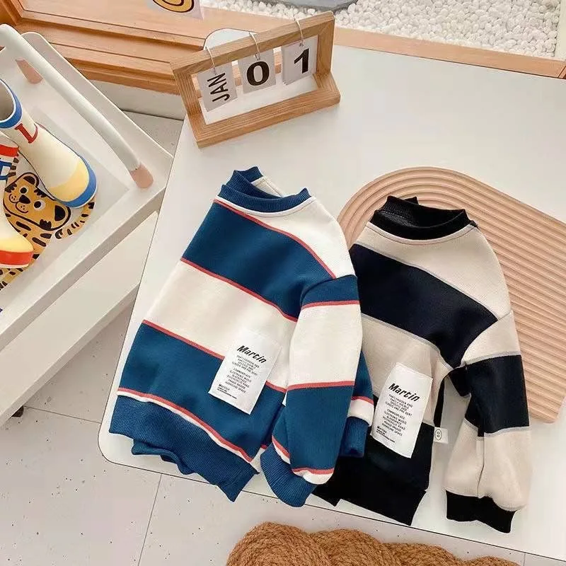 2024 Autumn Kids Sweatshirts Striped Boys Fashion Sweatshirts Kids Pullovers Soft Loose Girls Hoodies