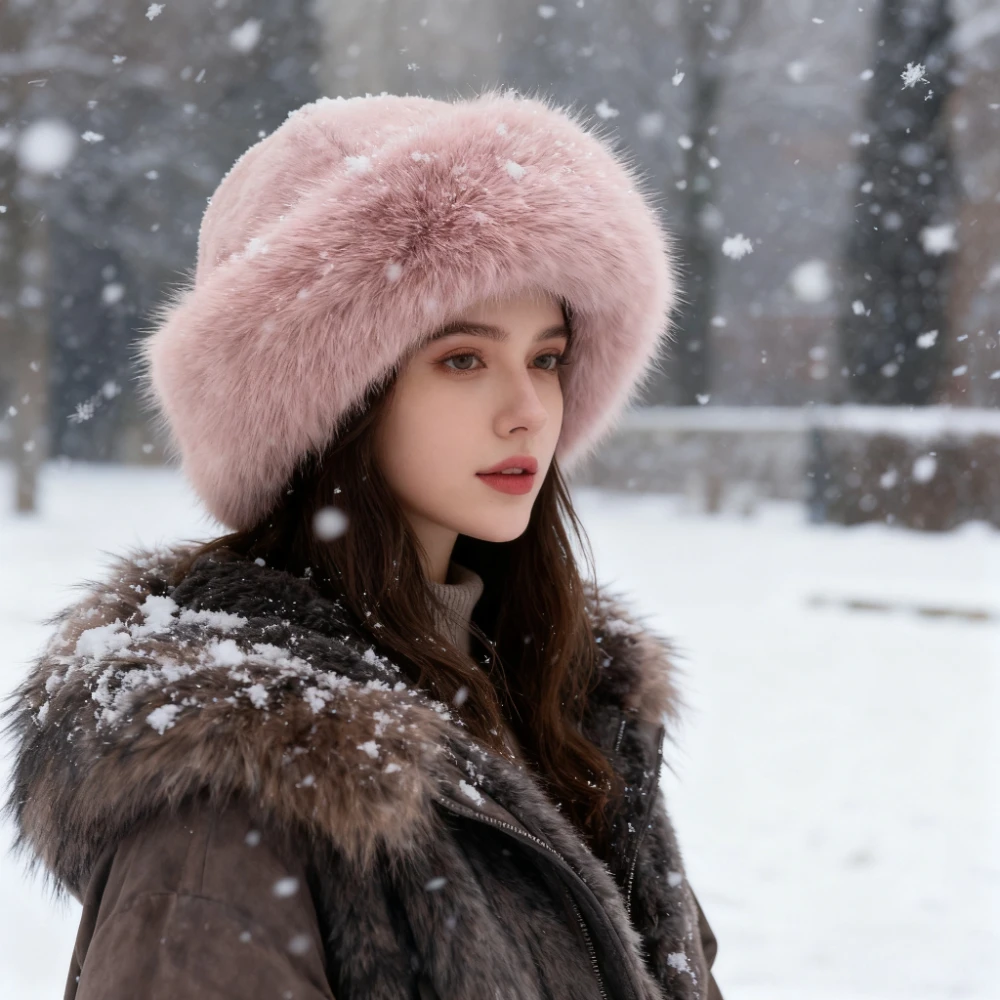L●Mirror Women's Luxurious Warm Hat, Large Size With Thick Rabbit Fur Trim, Versatile Winter Accessory, Elegant Piece for Festiv 2