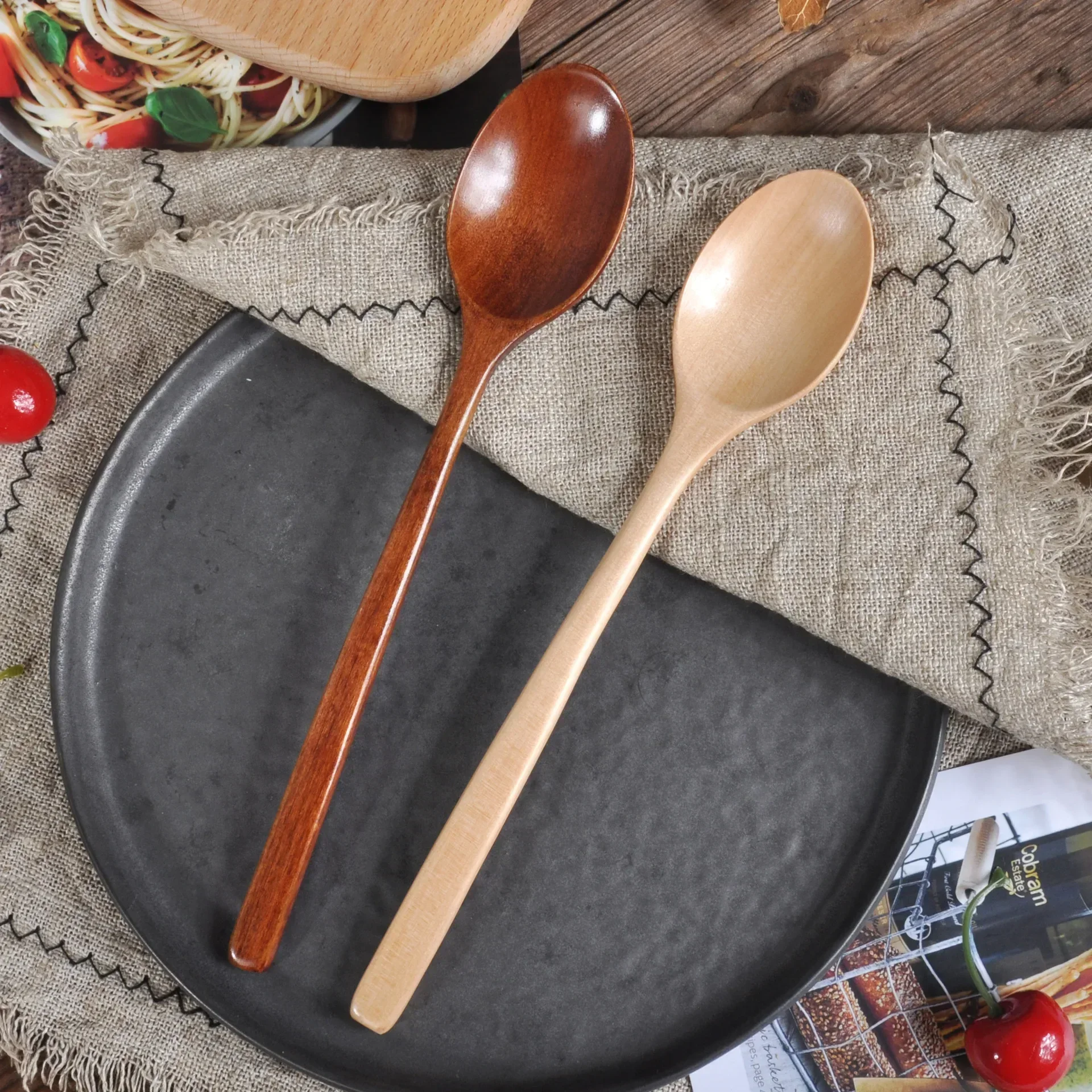 1PCS Korean Wooden Soup Spoon, Long Handle Wooden Tea Dessert Spoon, Coffee Mixing Spoons Natural, Cooking Spoon Cucharas Cocina