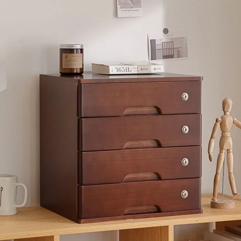 

Lockable Wooden Desktop Storage Cabinet Large Capacity Organizer Office Desk Storage Drawers Multi-purpose Storage Box
