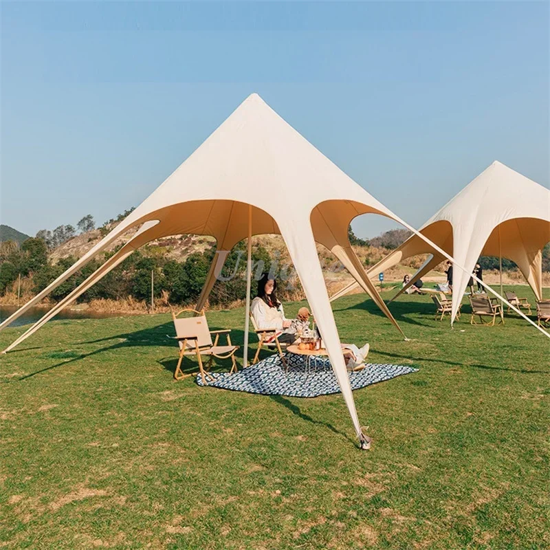 Oversized Outdoor Lotus Nylon Canopy Tent, Camping Thickened Rainproof Sunscreen Awning, Large Pergola Tent