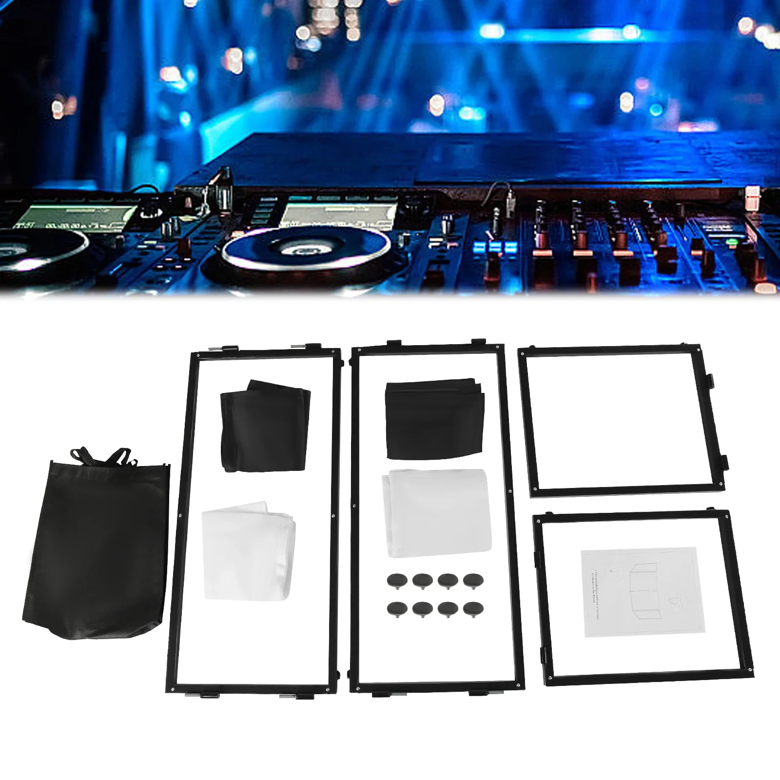 Foldable Event Facade 4 Sections Portable Tabletop DJ Booth Cover Screen for US Parties & Event Setups