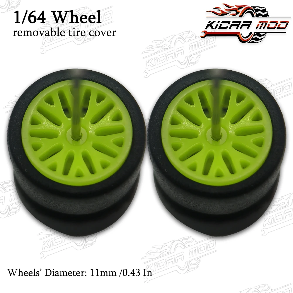 1/64 RLC Premium Wheels with Rubber Slick Tires for Hot Wheels Multi Spokes Model Car Refitting Parts D:11mm (1 Set)