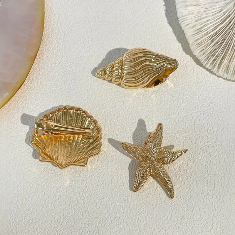 3 pçs 1/ na moda shell estrela do mar grampo de cabelo s y2k estilo férias grampos de cabelo feminino meninas metal lado bangs clipes acessórios para o cabelo presentes