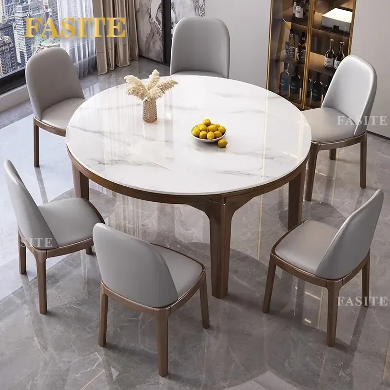 For Small Apartment Modern Simple Slate Dining Table Variable Round Square Telescopic Folding Dual Purpose Solid Wood