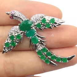 48x43mm Gorgeous phoenix Real Red Ruby Green Emerald CZ Wedding Woman's Silver Pendant