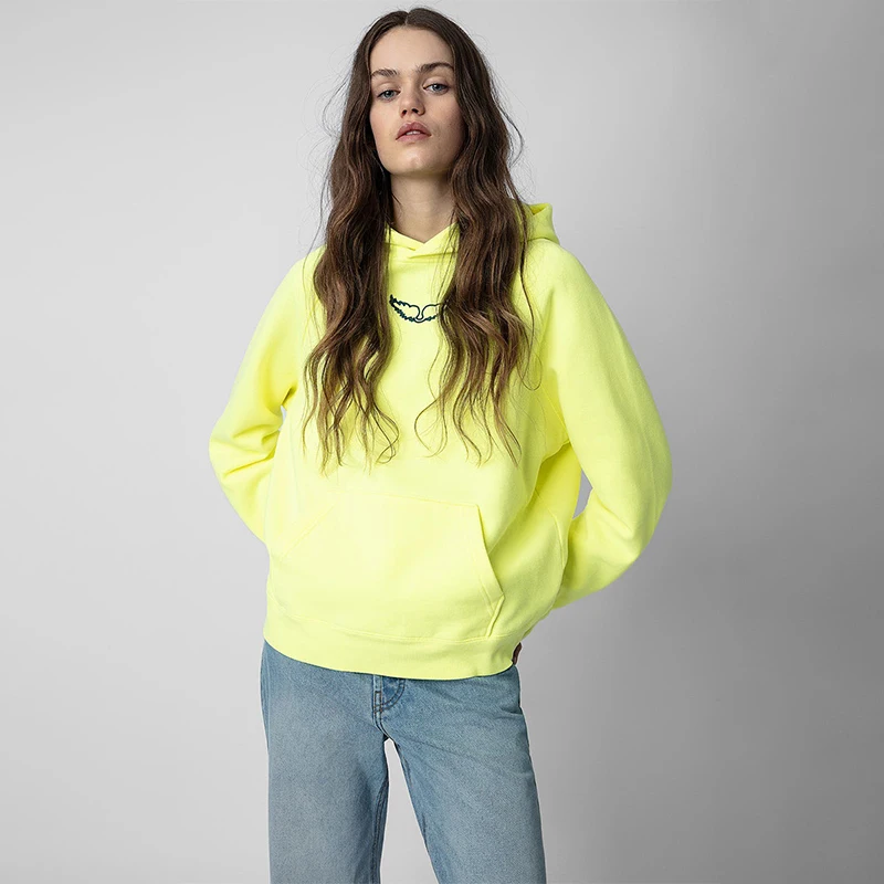 Zadig Casual Hoodies Fashion Fluorescent Green Hooded Sweatshirt Women Classic Coconut Tree Pullovers Female Small Winged Tops