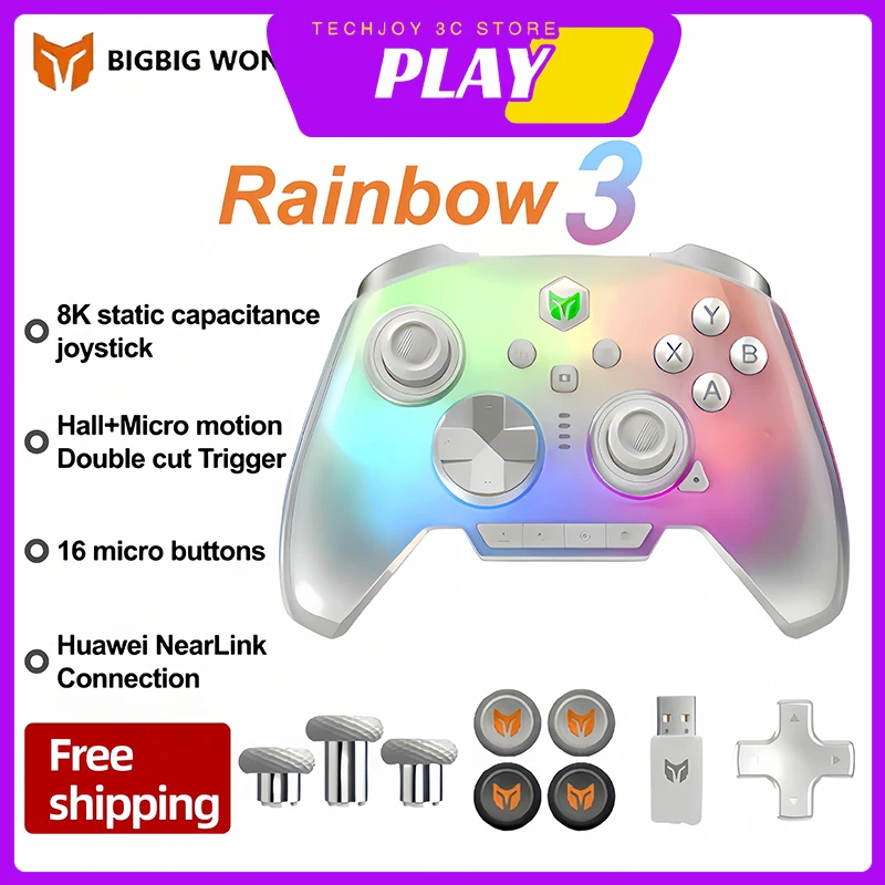 BIGBIG WON Rainbow3 Wireless Bluetooth Game Controllers with 1000mAh Battery Life Gamepads 3.5mm Audio Interface for PC Switch