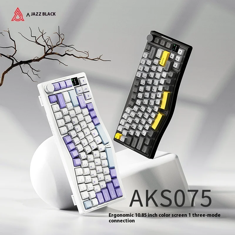 NEW AJAZZ AKS075 Mechanical Keyboard Customized Alice Ergonomic Hot Swap DIY TFT Display RGB 5000mAh BT 2.4G Wireless Keyboard