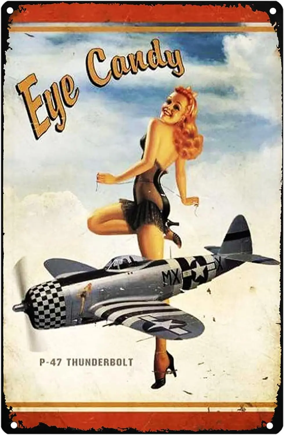 Funny Retro Tin Metal Sign P-47 Thunderbolt Poster Girl Eye Candy Perfect For Home Cafe Bar Club Wall Decoration 8x12 Inch