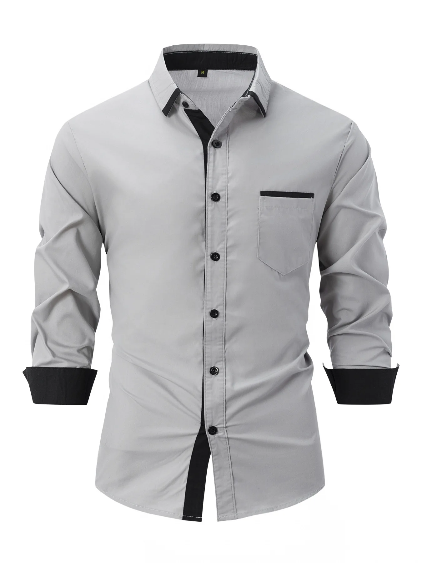 Camisa ajustada de algodón para hombre, camisa informal de negocios de manga larga con bolsillo, Color a juego, nueva moda, primavera y otoño