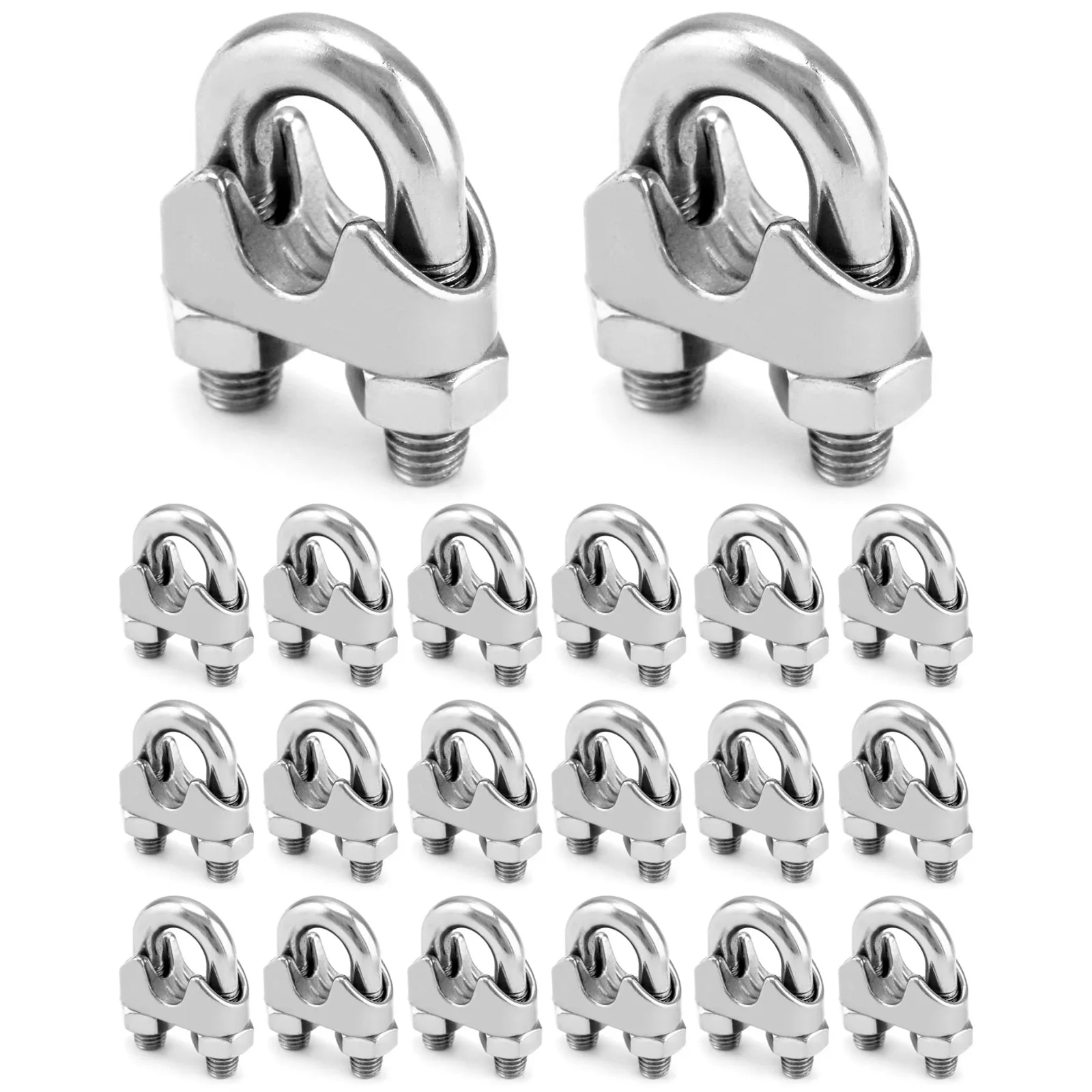 20Pcs Wire Rope Clamp Clip U Bolt Saddle Guy Fastener Stainless Steel Fastener Connect 2 Layers of Wire To Form A Loop M2/M3/M4