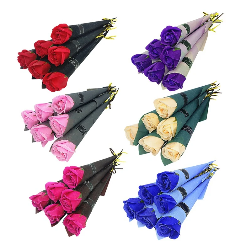 10Pcs Single Rose Simulation Korean Rose Soap Flower Valentine\'s Day Gift Soap Roses Single Artificial Soap Flower