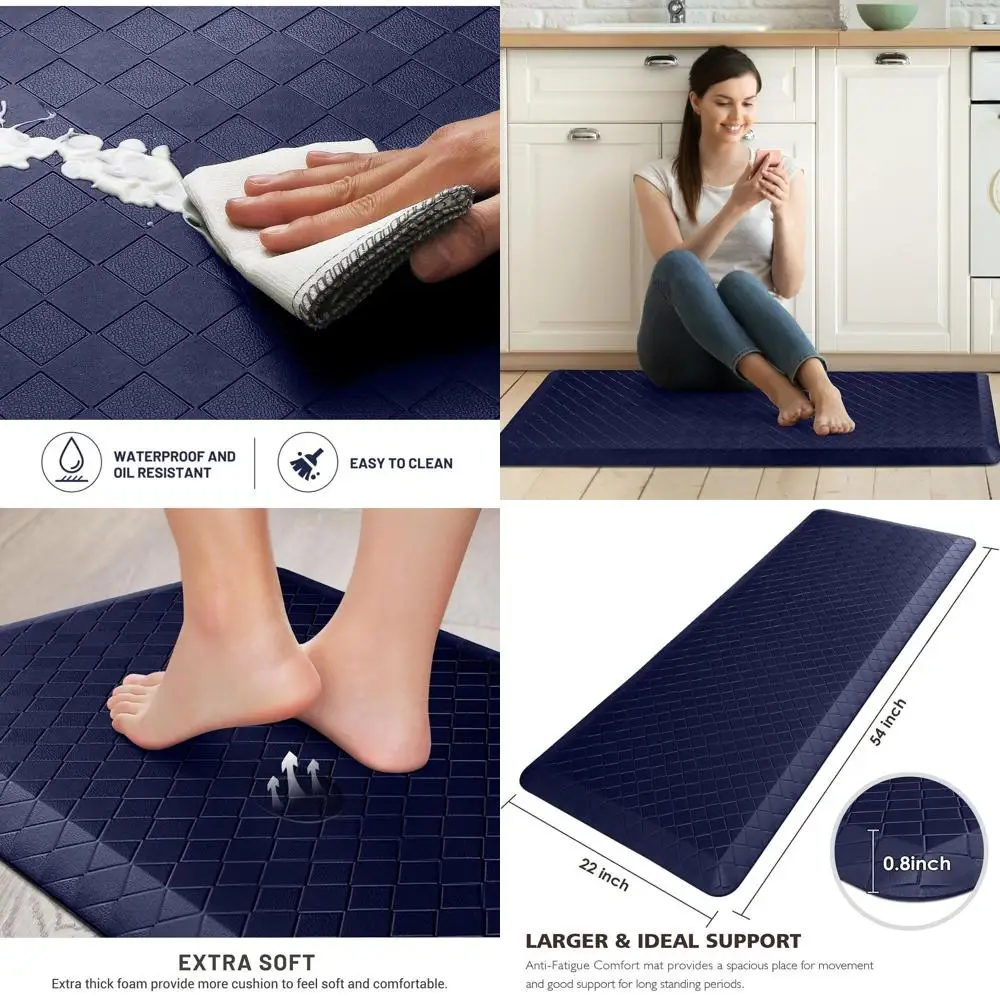 

Thick Anti-Fatigue Kitchen Mat - 4/5 Waterproof Non-Slip Rugs for Kitchen, Office, Sink, Laundry (22x54, Blue)