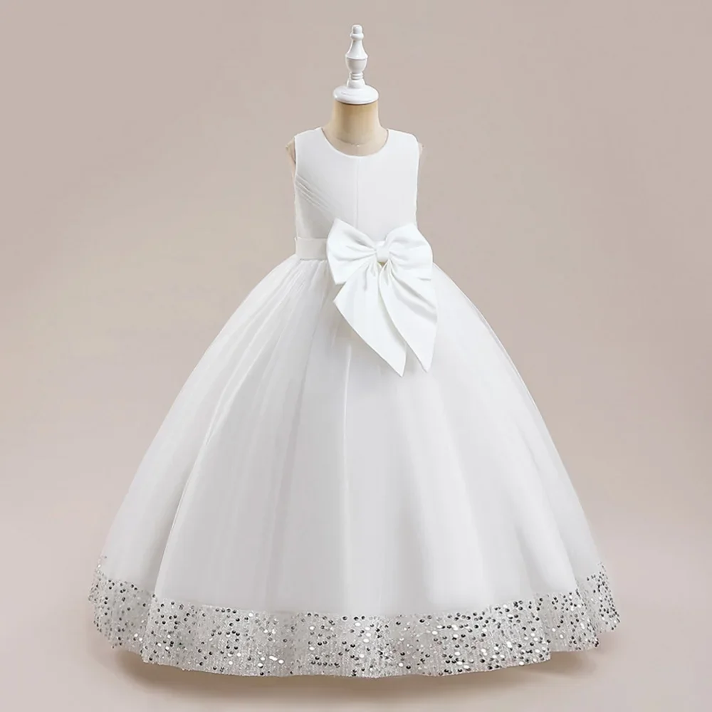 Vestidos de festa de luxo com arco, vestido elegante princesa, fantasia infantil para crianças, aniversário, casamento, vestido de baile, florista, adolescentes